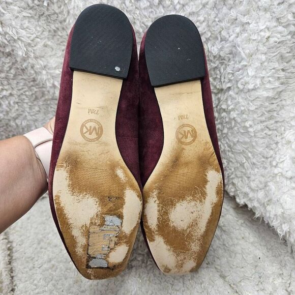 Michael Kors Gloria Burgundy Suede Leather Square Toe Ballet Flats‎ sz 7.5 - Picture 6 of 7